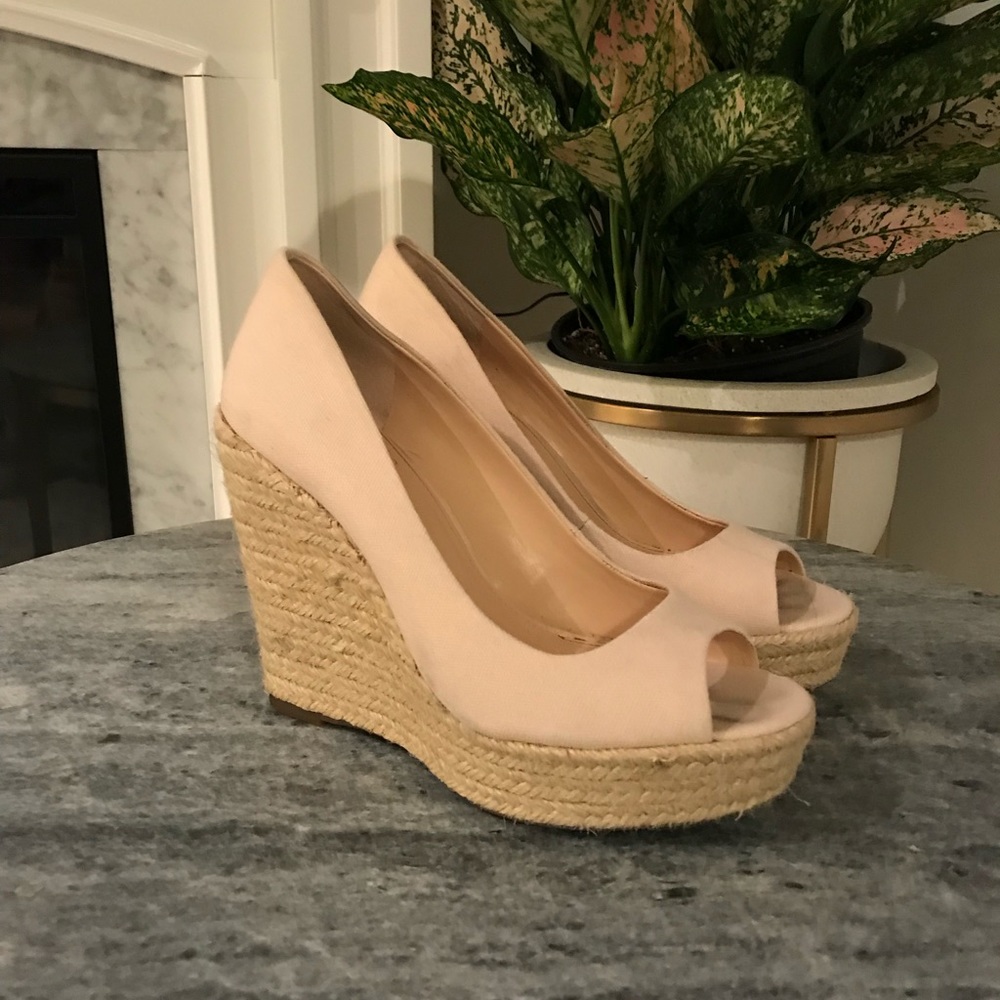 Vince Camuto light cream cork wedges